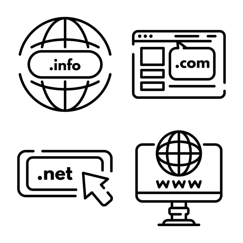 Domain icons set, outline style vector