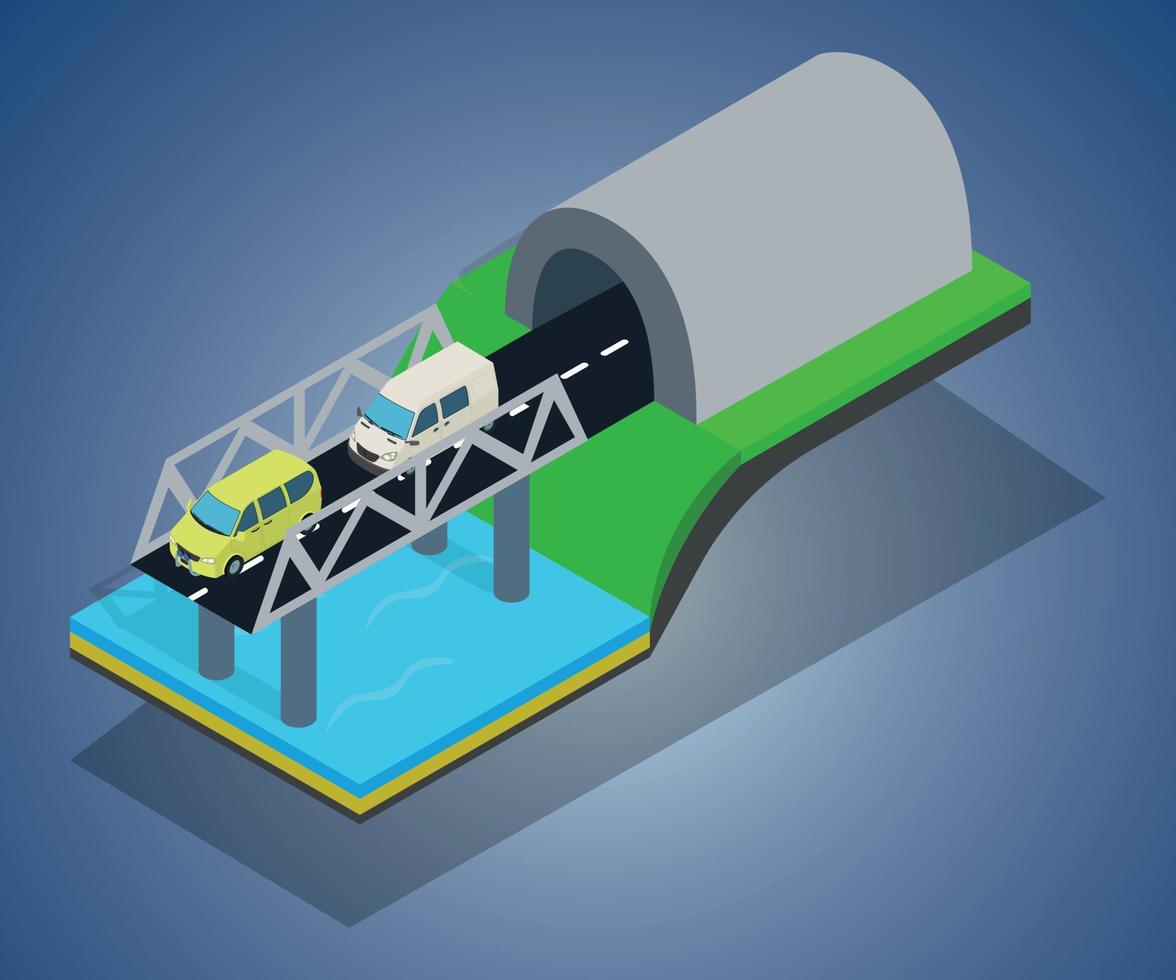 Bridge concept banner, isometric style vector