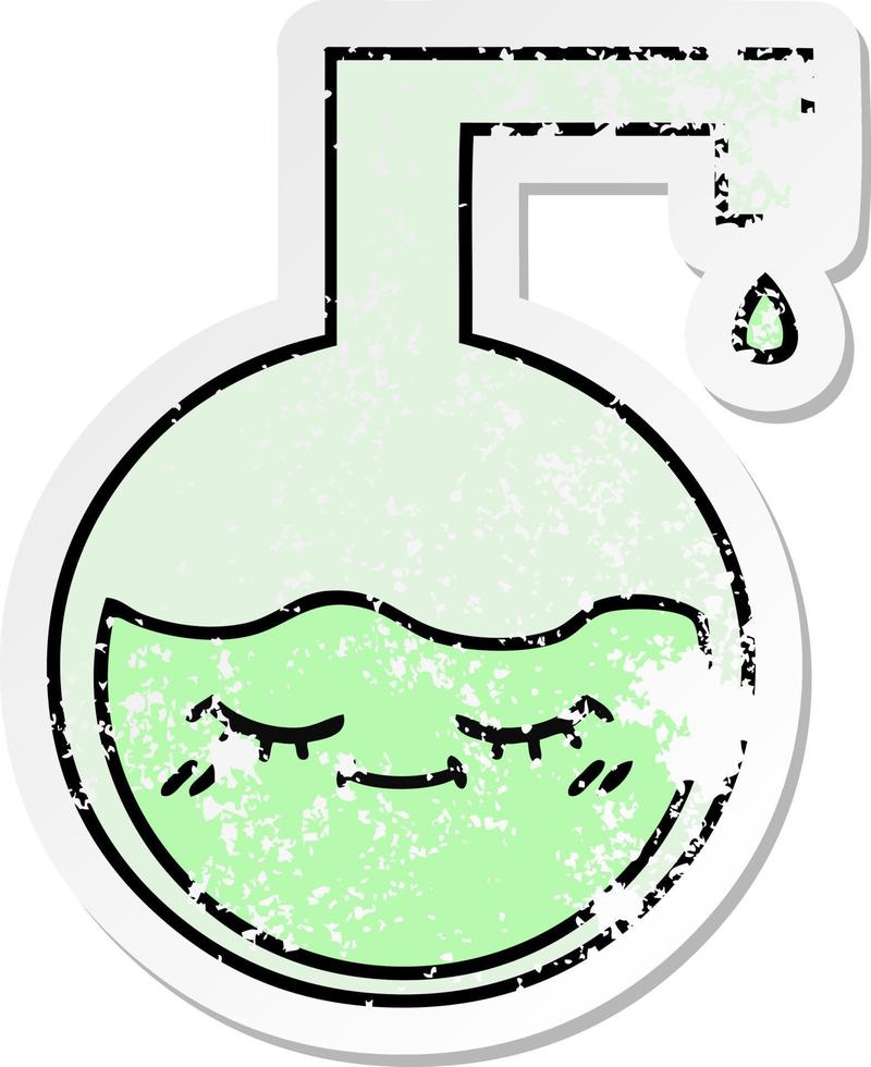 distressed sticker of a cute cartoon science experiment vector