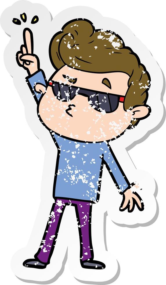 distressed sticker of a cartoon cool guy vector