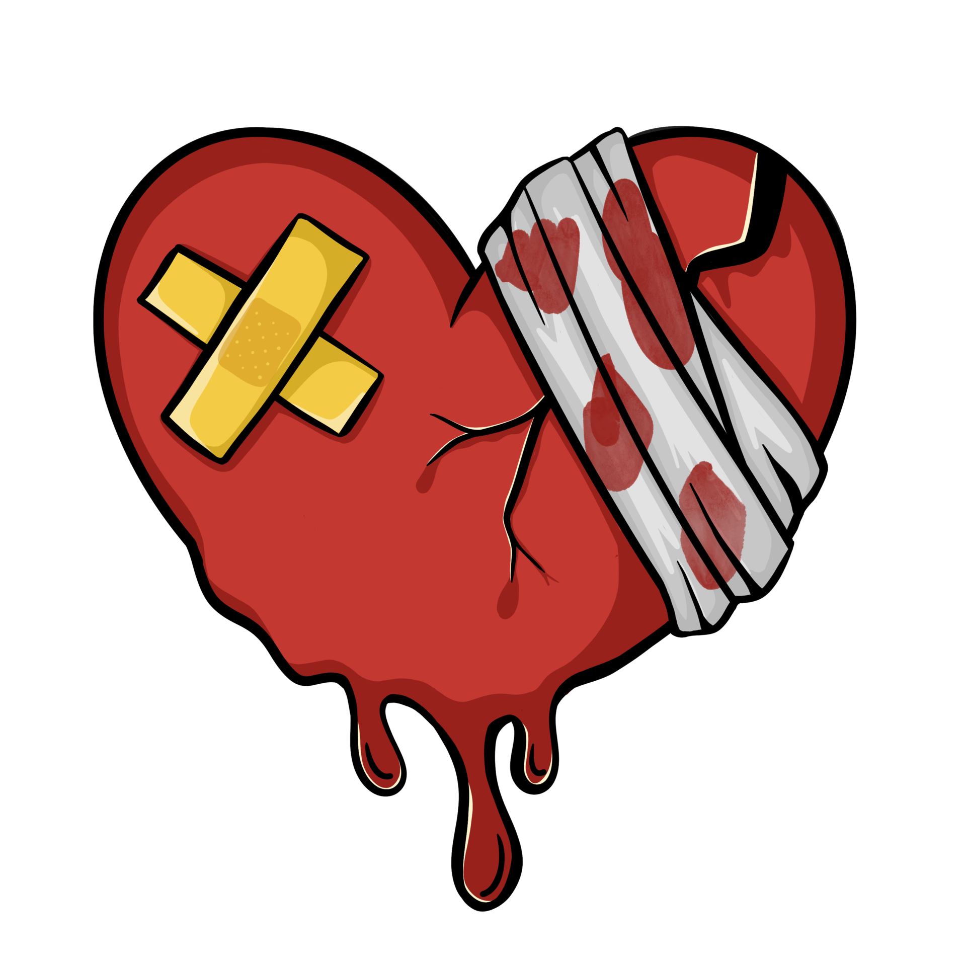 Broken heart, Drip Blood , Heart injury with bandage, 8489704 PNG