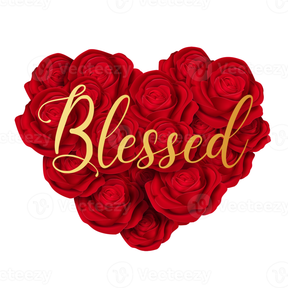 Heart bouquet of red roses flowers with Blessed text png