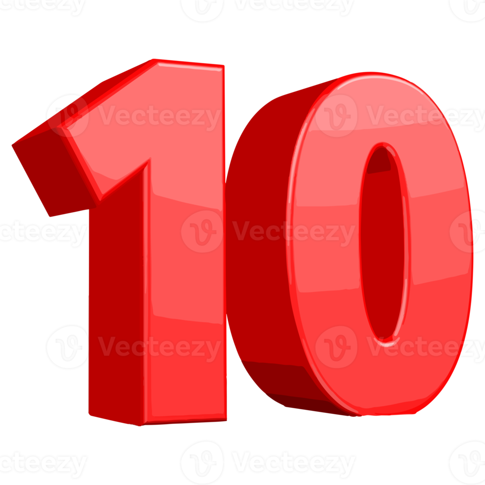 number ten, 10 red number png