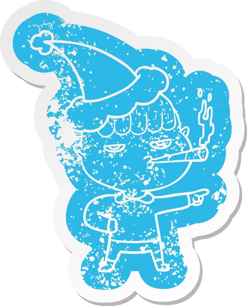 cartoon distressed sticker of a man smoking wearing santa hat vector