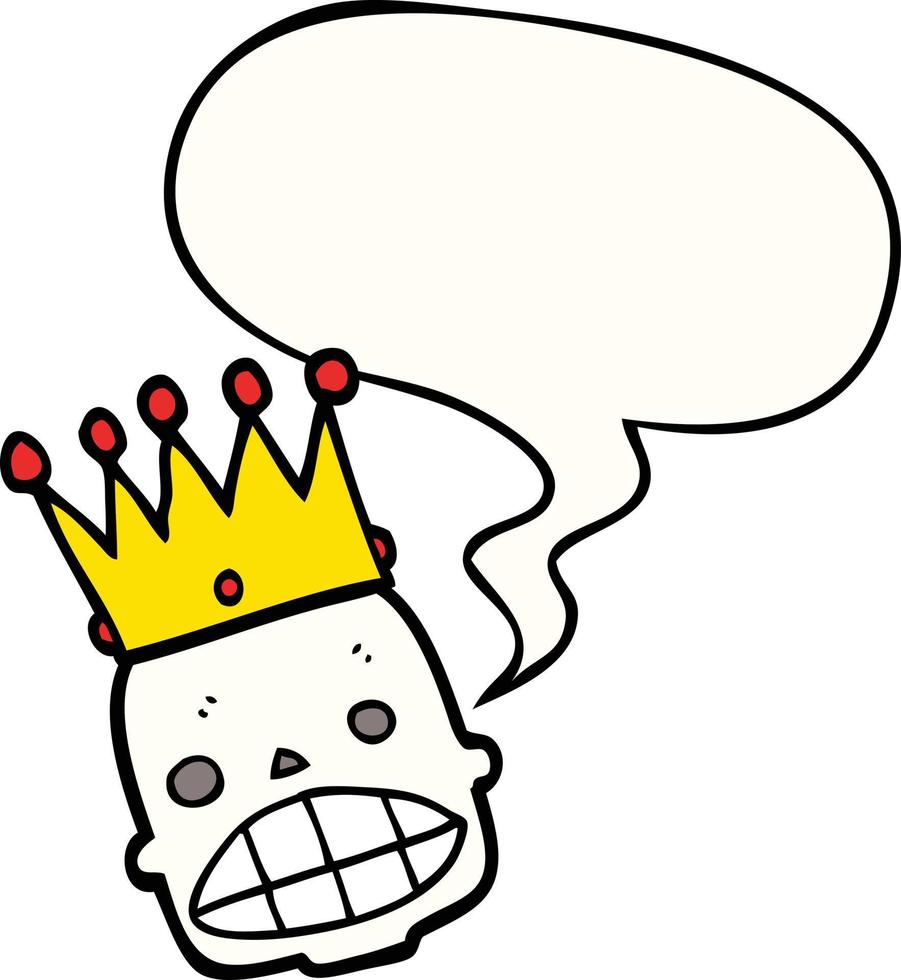 cartoon spooky skull face and crown and speech bubble vector