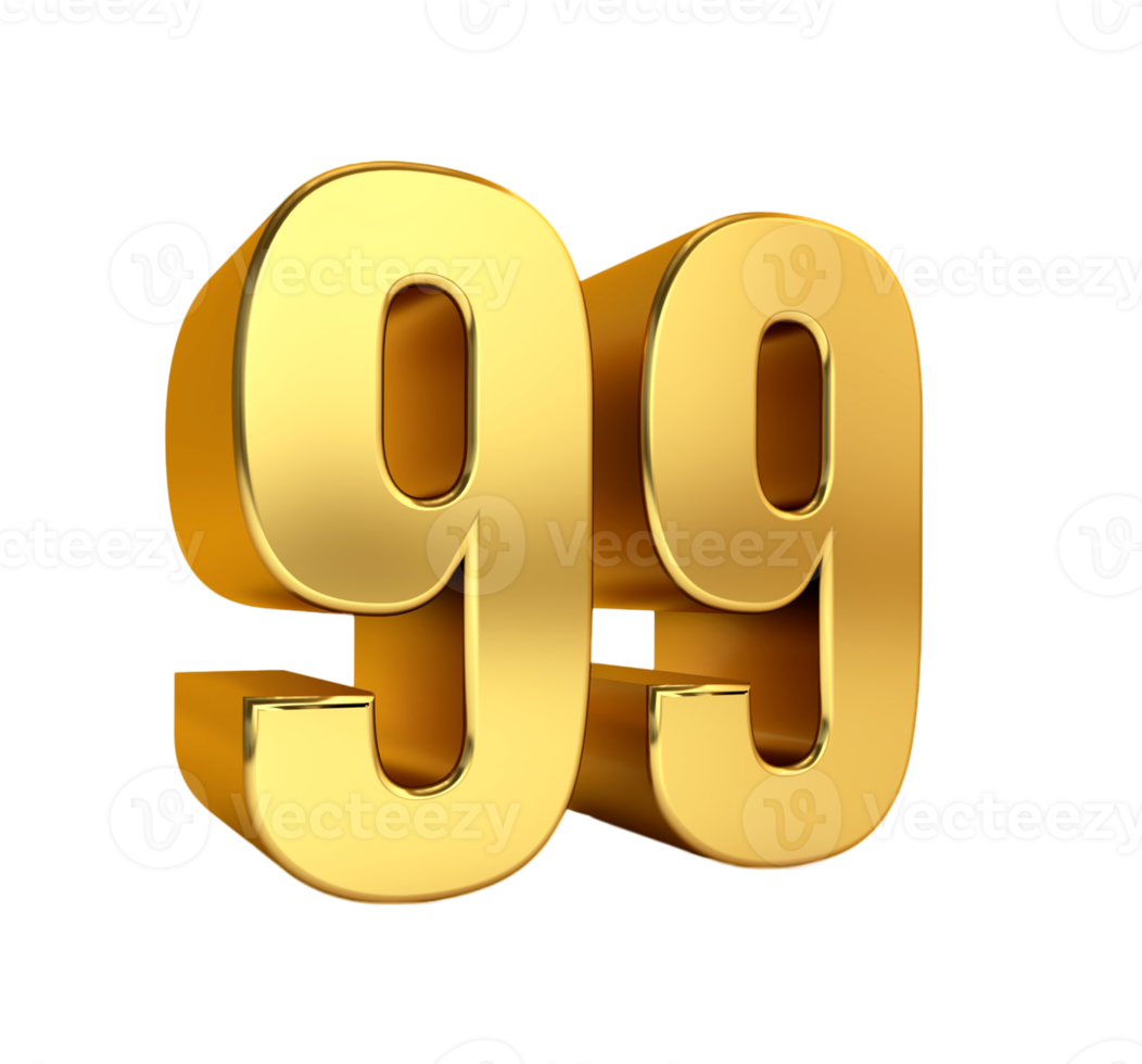 99 ninety nine, 3d illustration golden number png