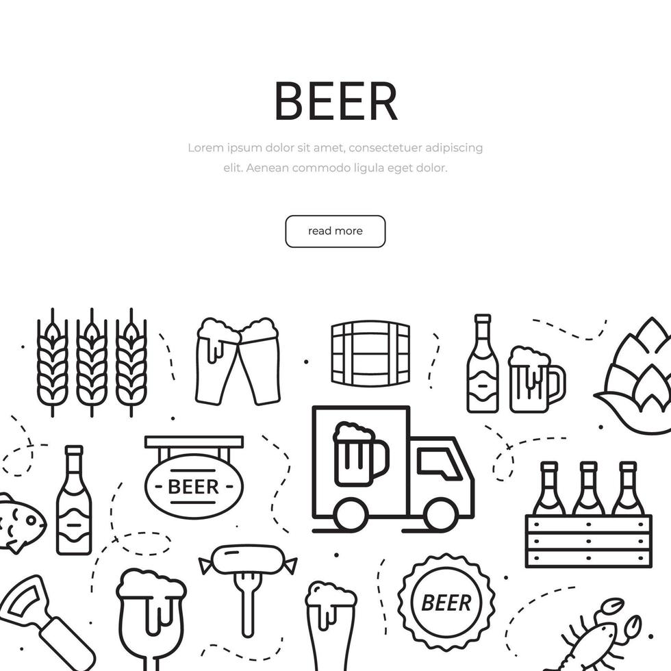 Set of beer theme items. Banner template. Vector illustration.