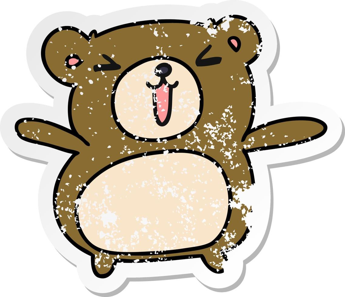 distressed sticker cartoon kawaii cute teddy bear vector