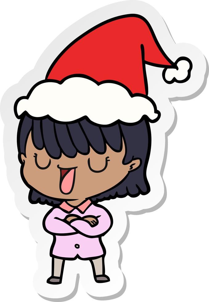 sticker cartoon of a woman wearing santa hat vector