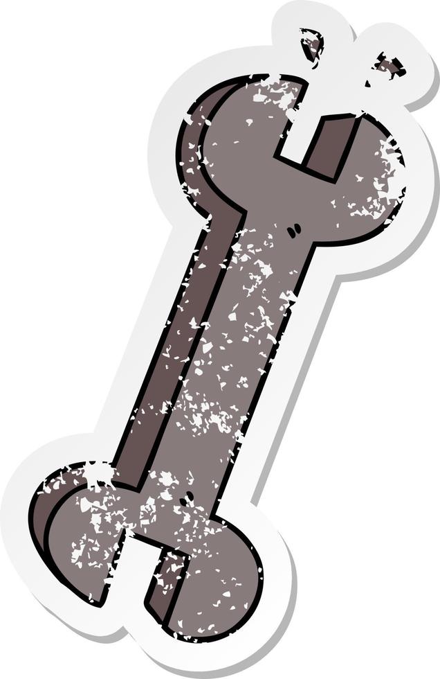 distressed sticker of a quirky hand drawn cartoon spanner vector