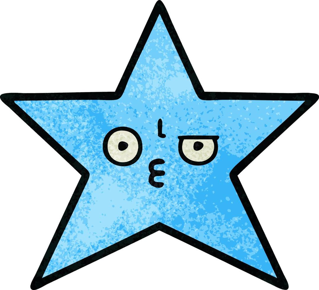 pez estrella de dibujos animados de textura grunge retro vector