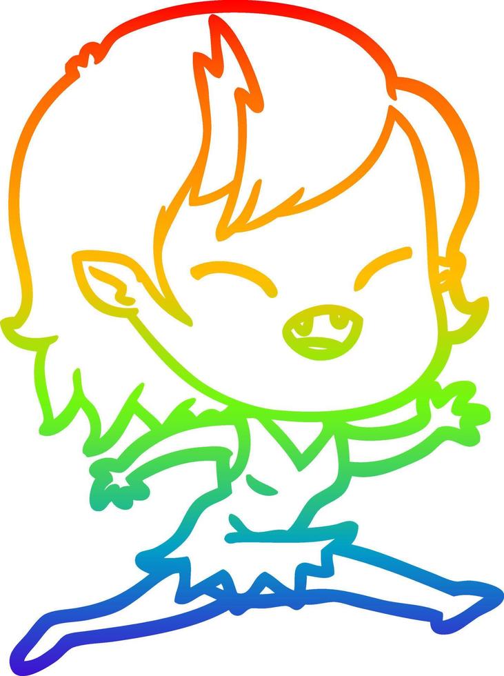 rainbow gradient line drawing cartoon laughing vampire girl running vector