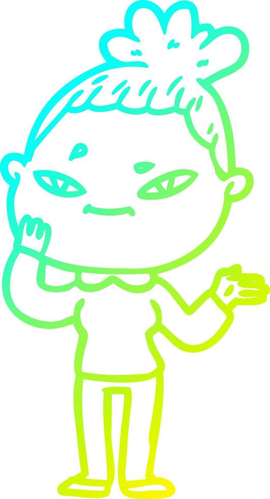 cold gradient line drawing cartoon woman vector