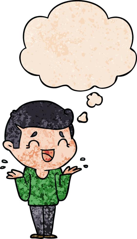 cartoon laughing confused man and thought bubble in grunge texture pattern style vector