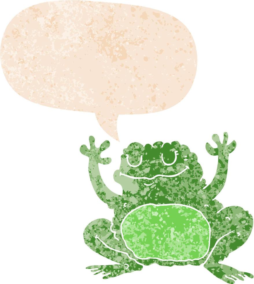 cartoon frog and speech bubble in retro textured style vector