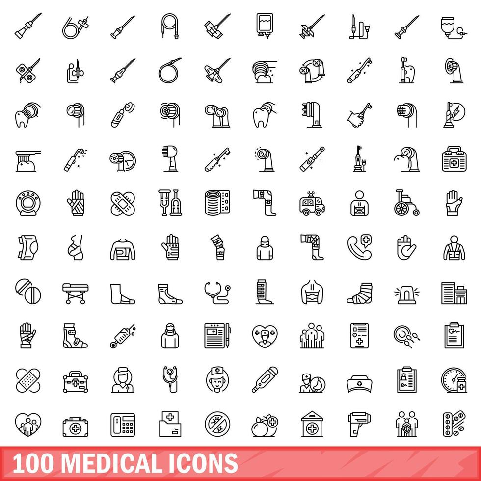 100 iconos médicos establecidos, estilo de contorno vector