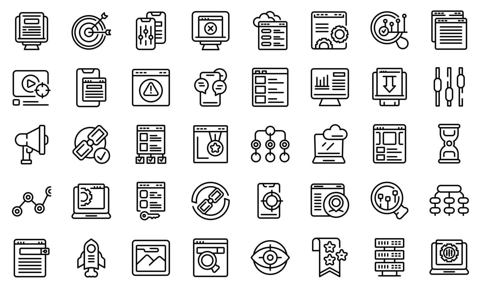 Search engine optimization icons set, outline style vector