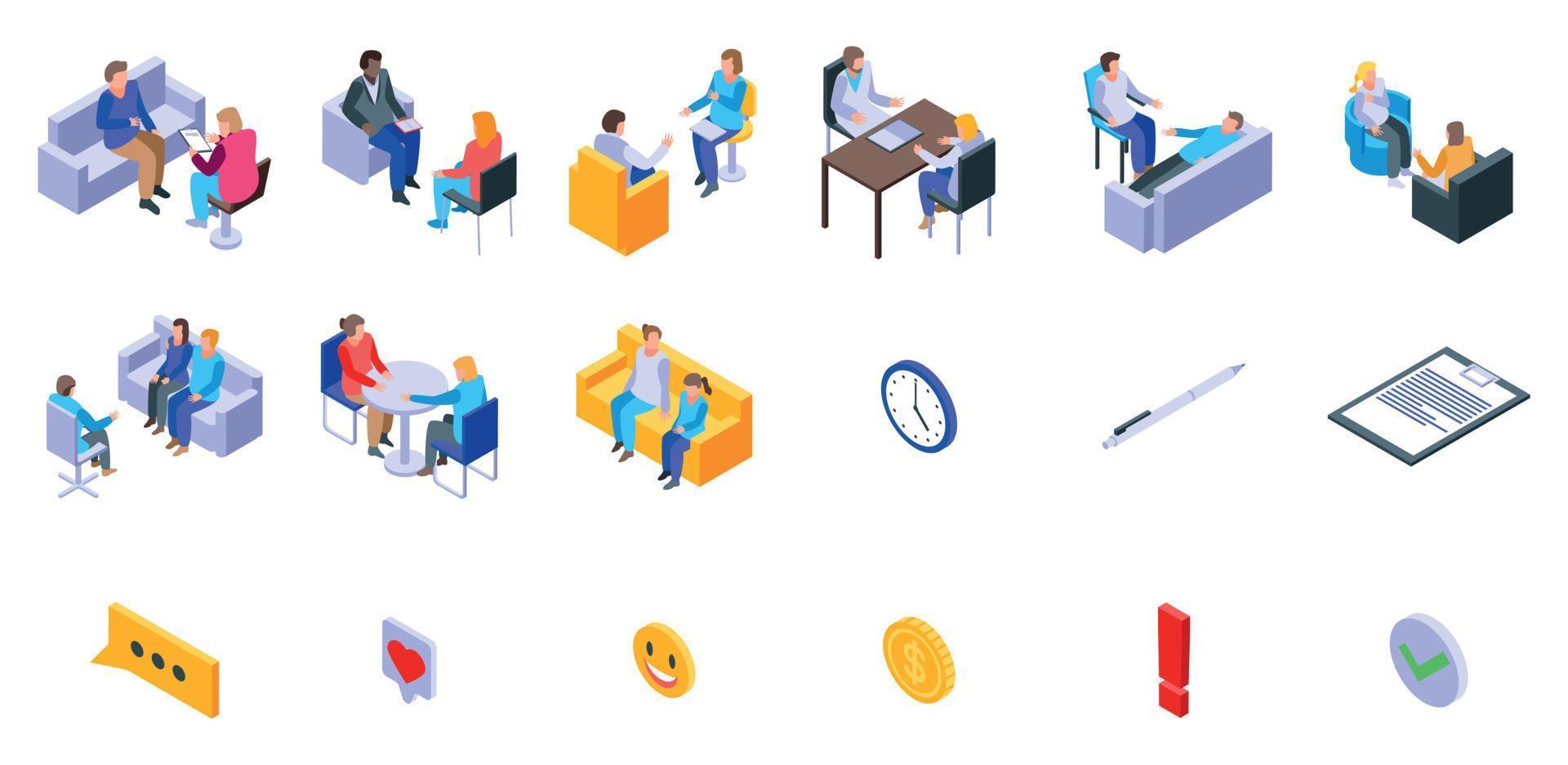 Psychologist icons set, isometric style vector