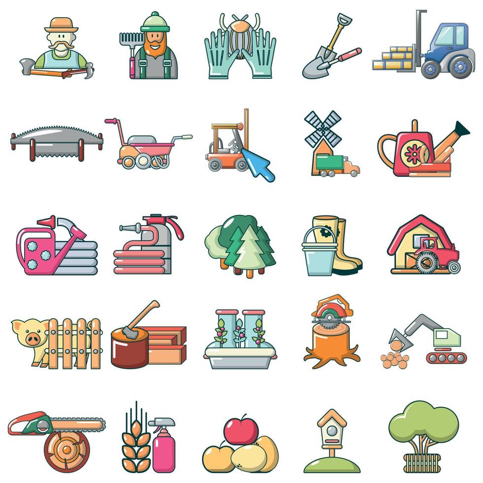 Country work icons set, cartoon style vector