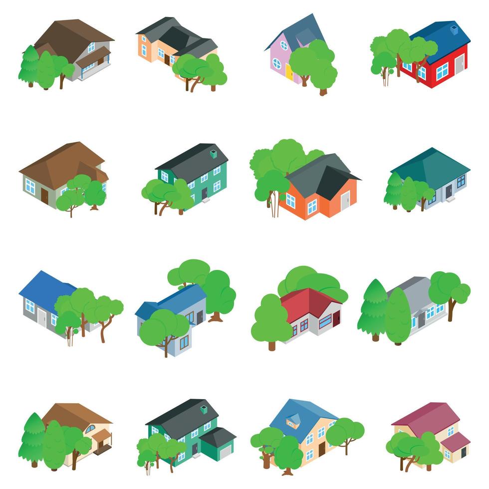 Living space icons set, isometric style vector