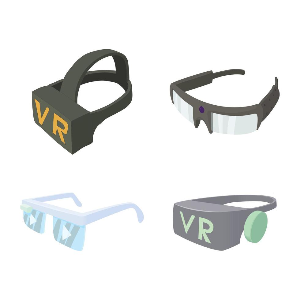 Vr glasses icon set, cartoon style vector