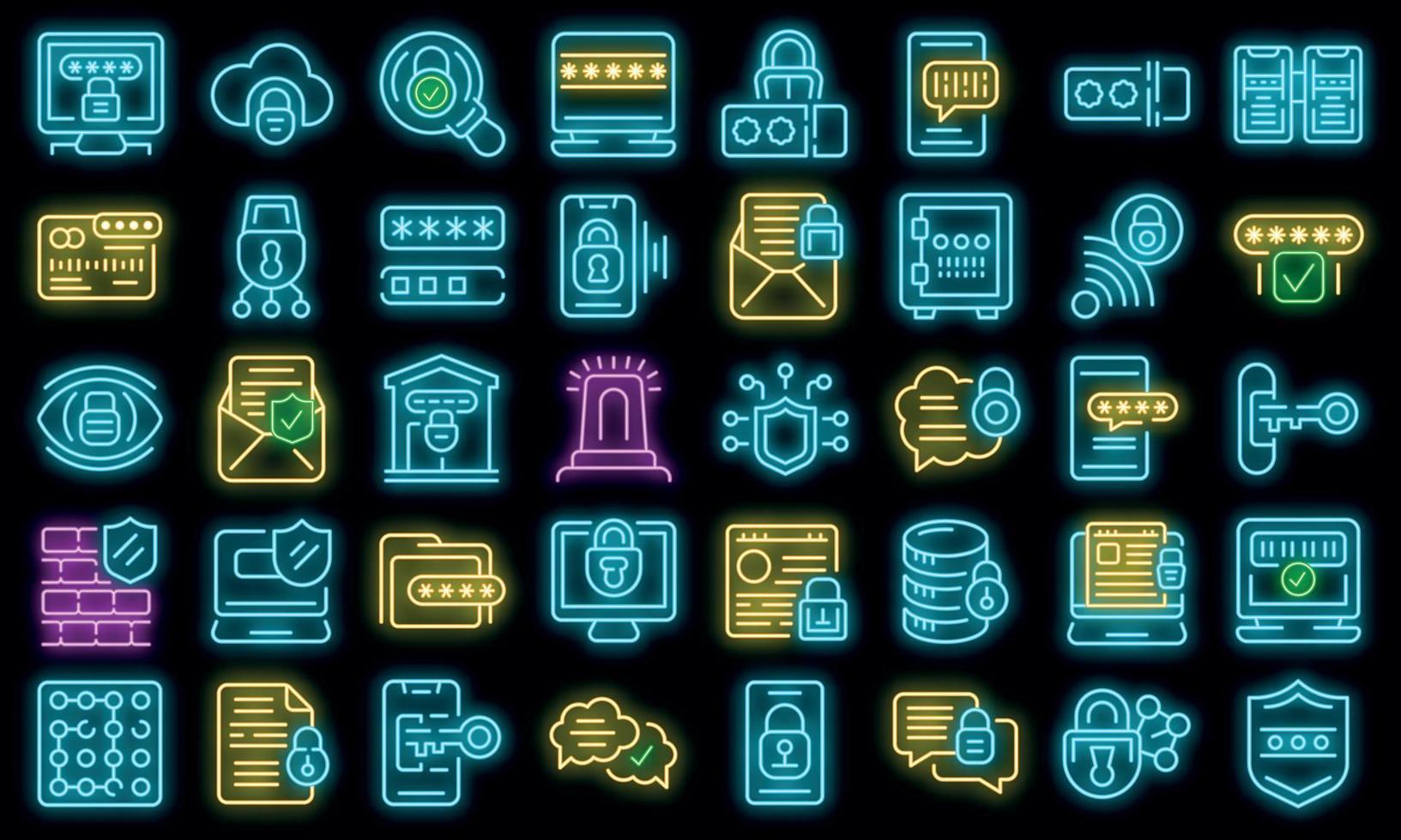 Password protection icons set vector neon
