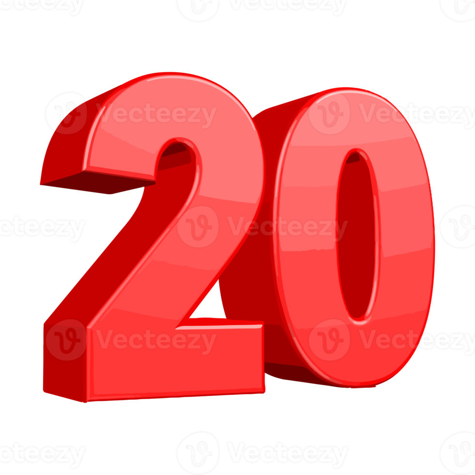 número veinte, 20 número rojo png