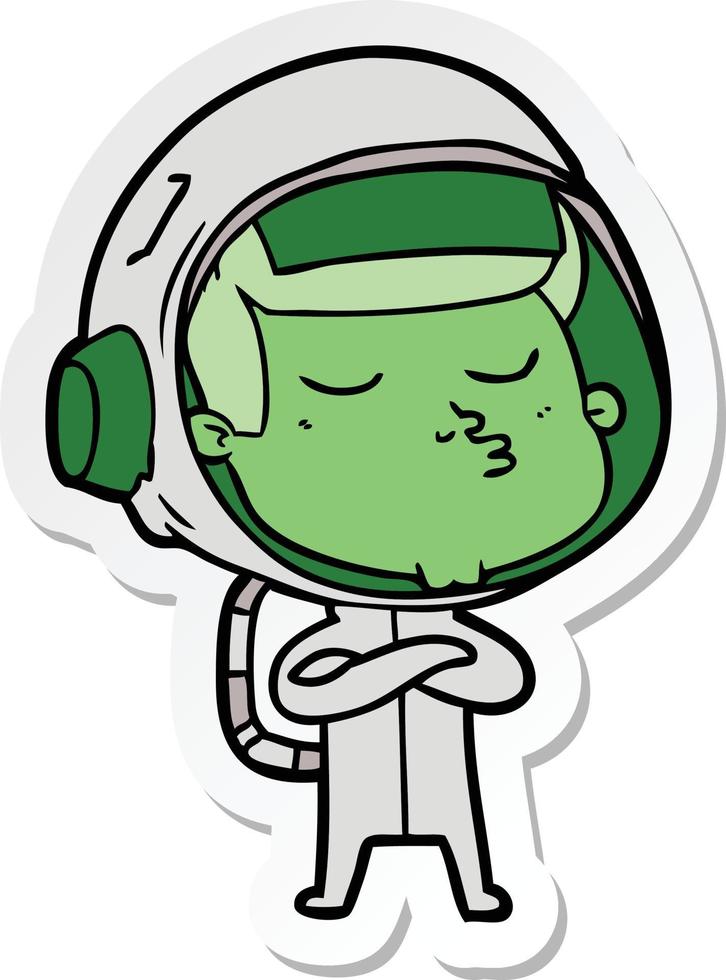 sticker of a cartoon confident astronaut vector