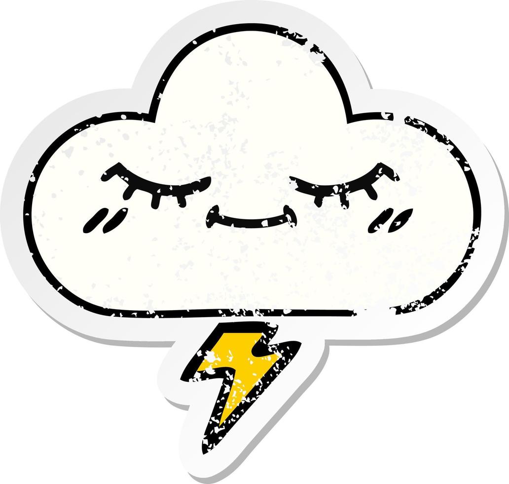 distressed sticker of a cute cartoon thunder cloud vector