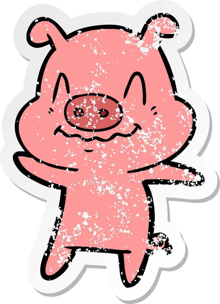 pegatina angustiada de un cerdo de dibujos animados nervioso vector