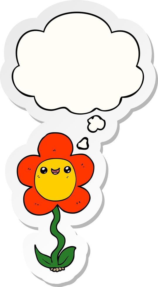 cartoon flower and thought bubble as a printed sticker vector