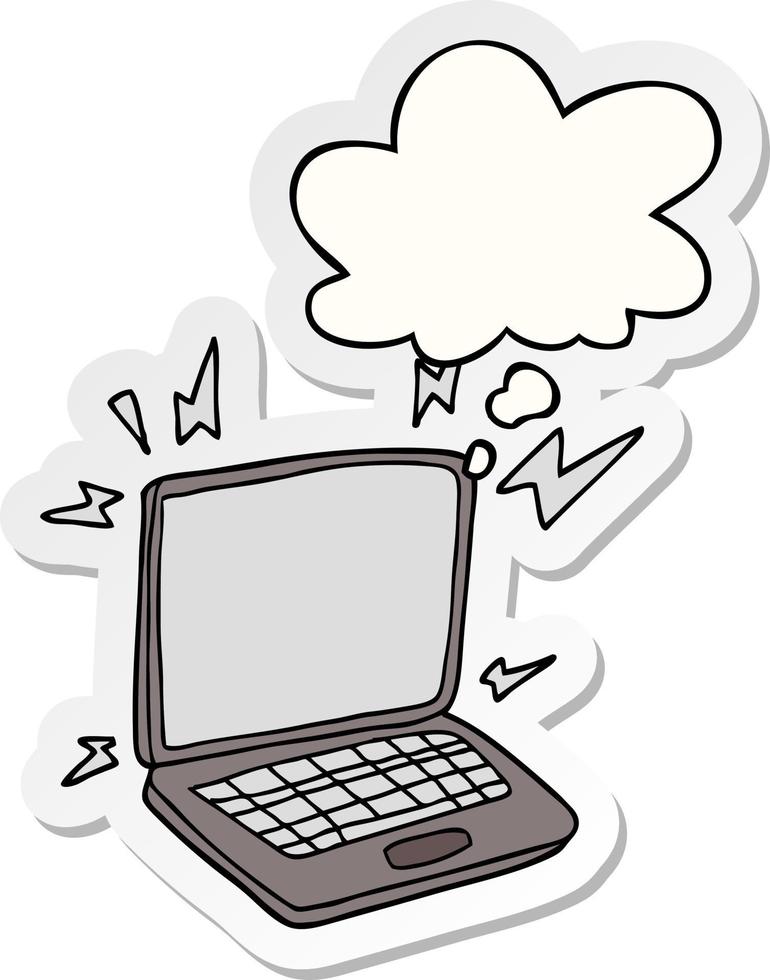 cartoon laptop computer and thought bubble as a printed sticker vector