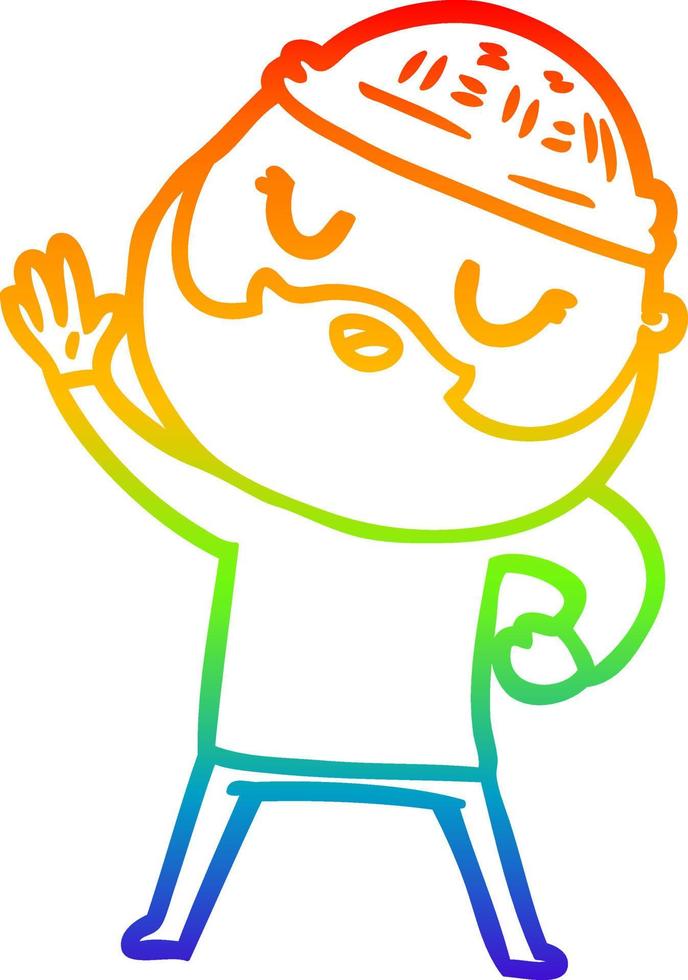 dibujo de línea de gradiente de arco iris hombre de dibujos animados con barba vector