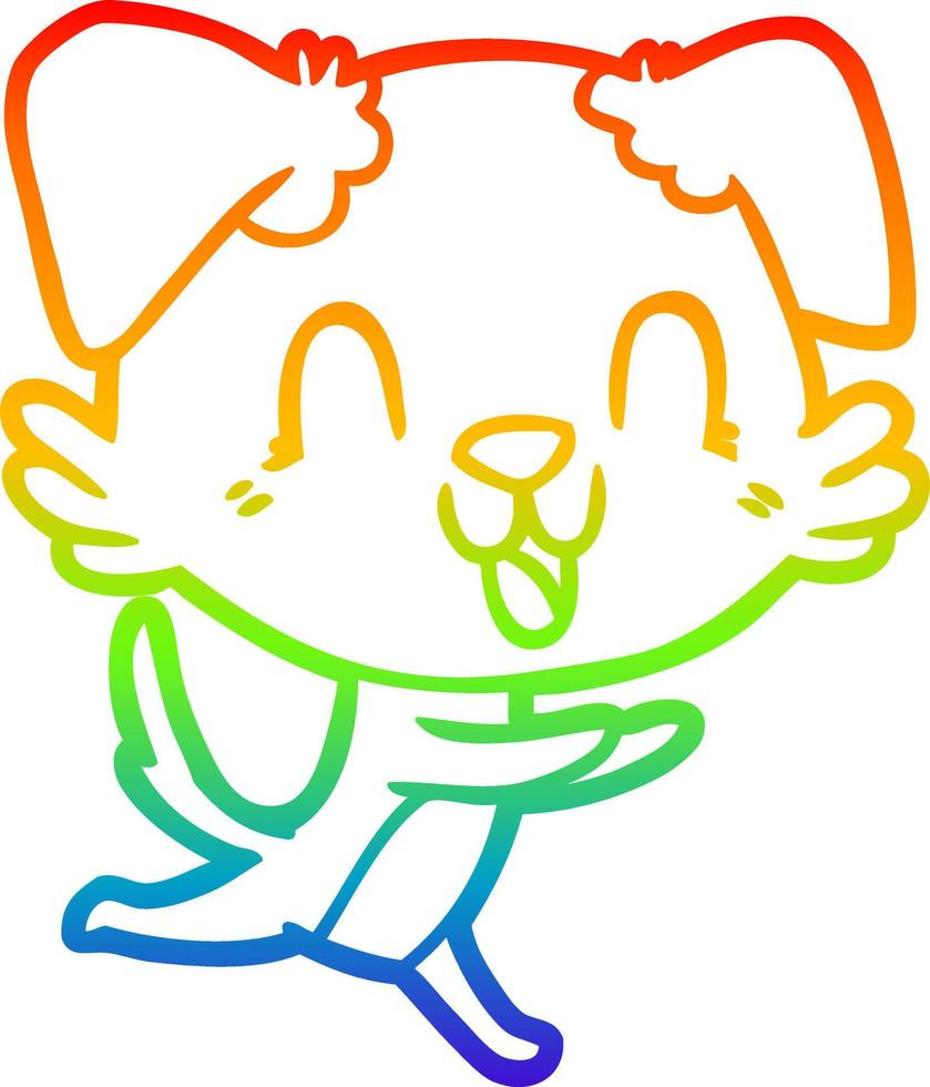 rainbow gradient line drawing laughing cartoon dog vector