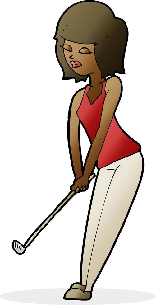 mujer de dibujos animados jugando al golf vector