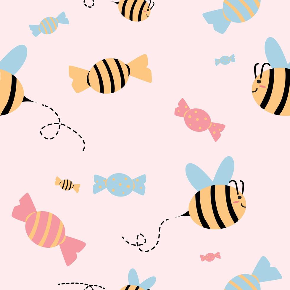cute bee with sweet candy seamless pattern for digital printing or fabric vector