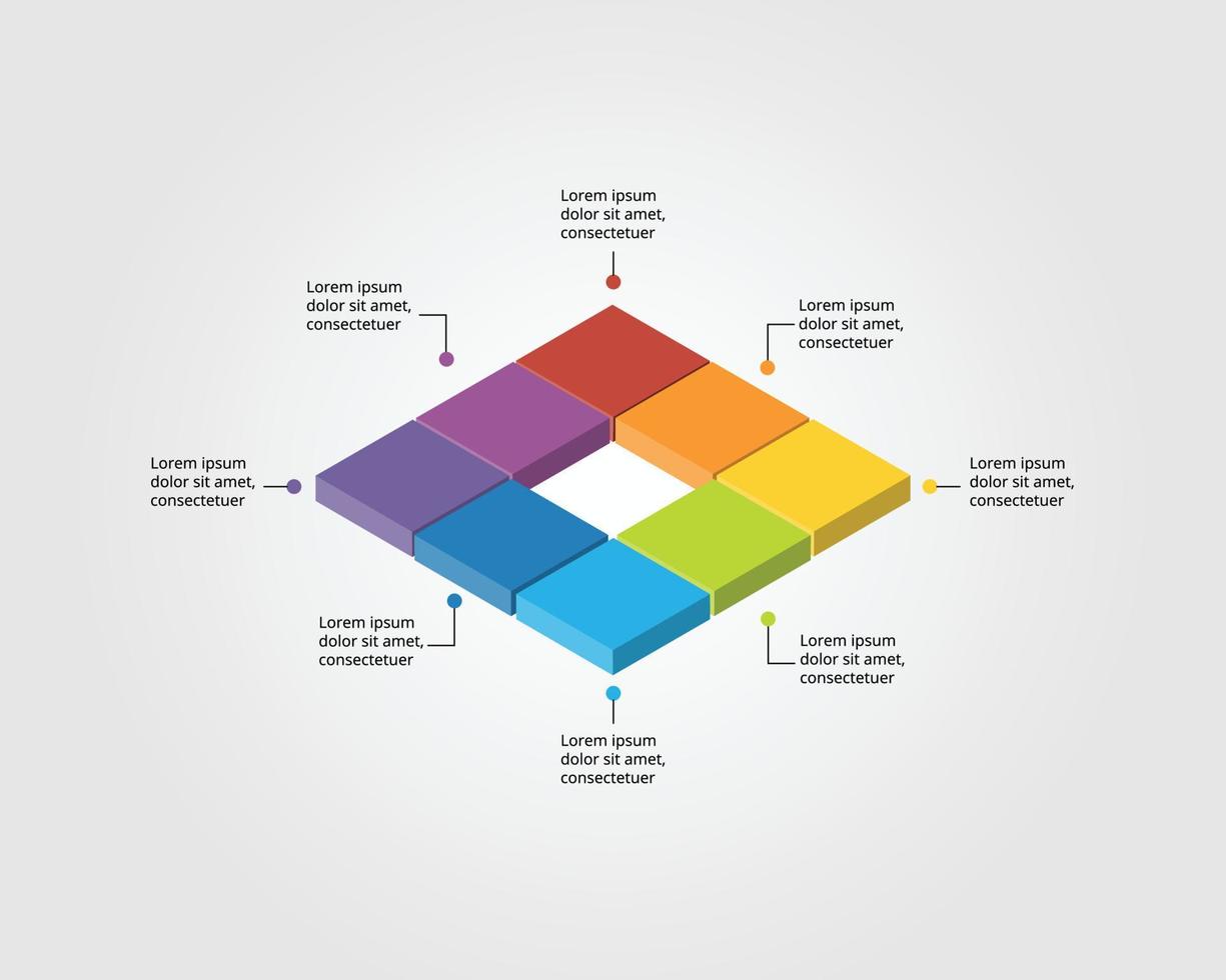 plantilla de gráfico cuadrado para infografía para presentación de 8 elementos vector