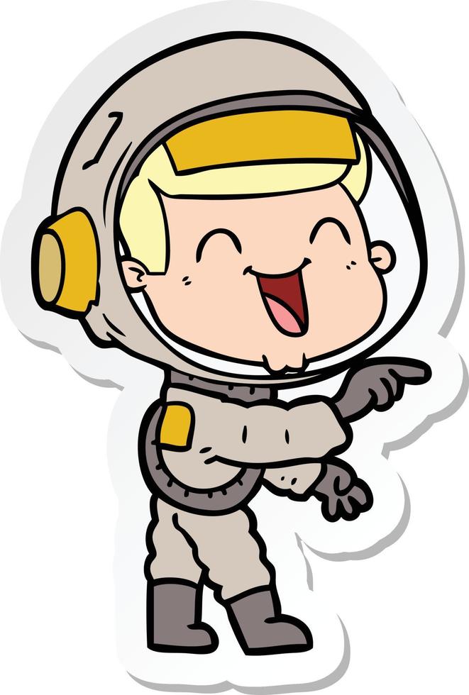 sticker of a happy cartoon astronaut vector