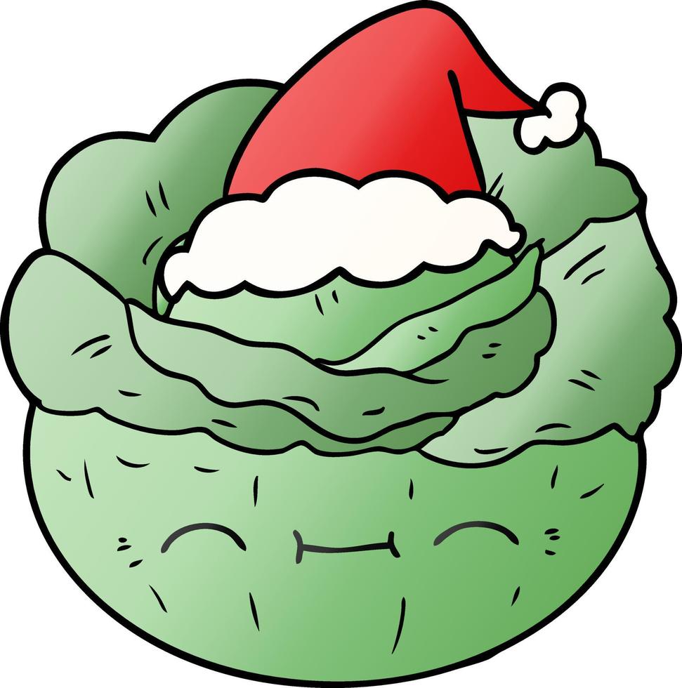 gradient cartoon of a cabbage wearing santa hat vector