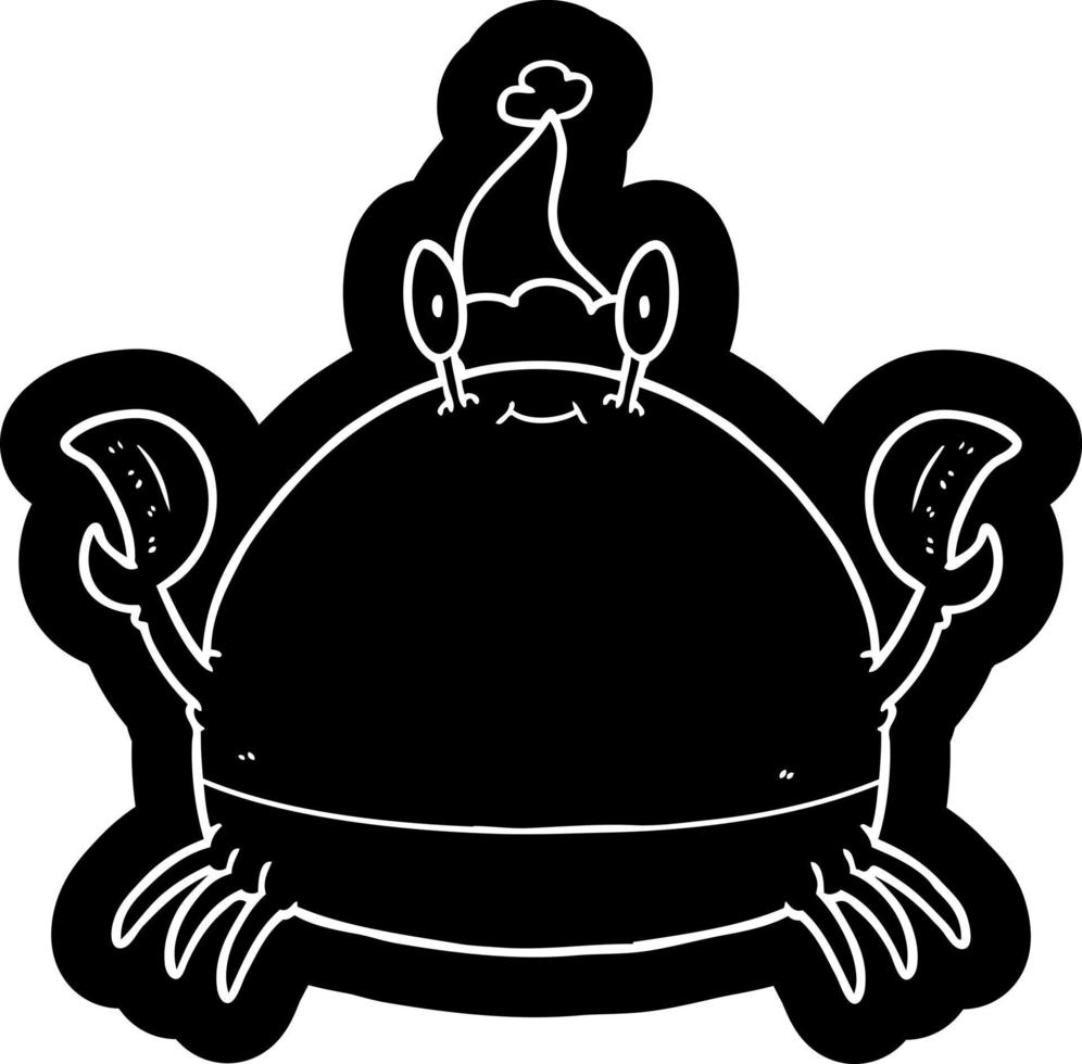 cartoon icon of a crab wearing santa hat vector