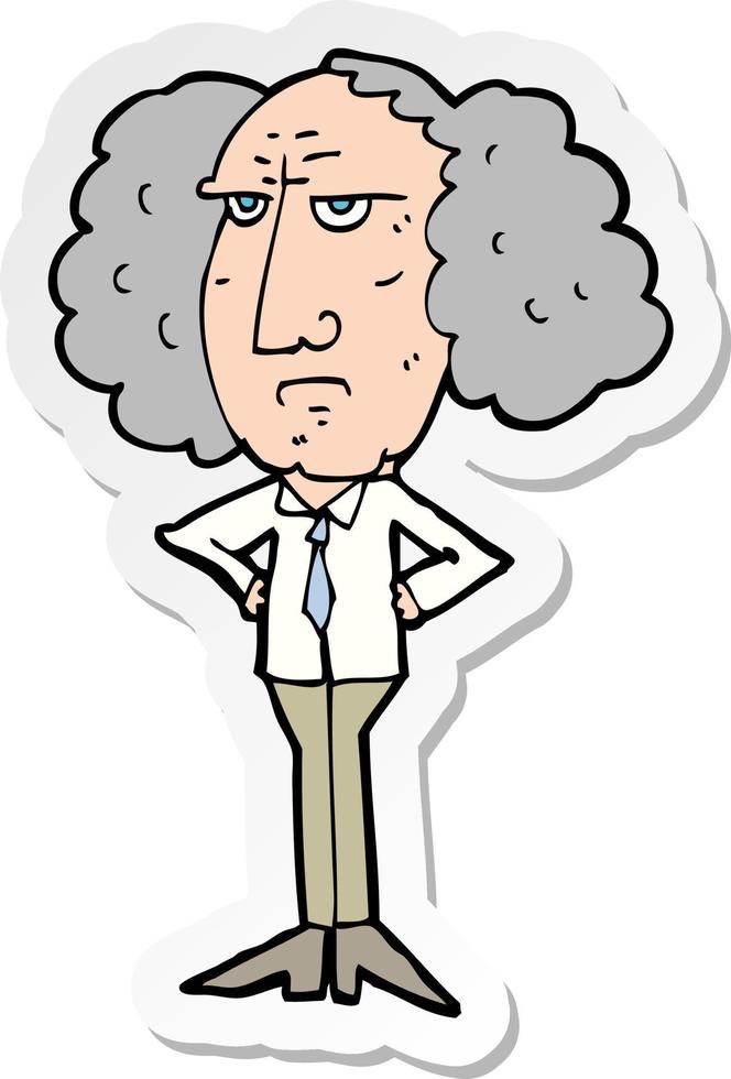 sticker of a cartoon big hair lecturer man vector