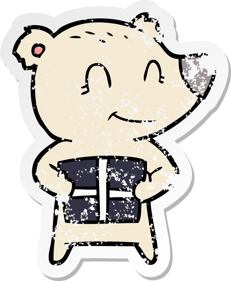 distressed sticker of a christmas polar bear cartoon vector