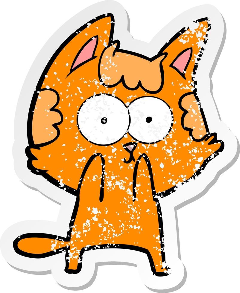 distressed sticker of a happy cartoon cat vector