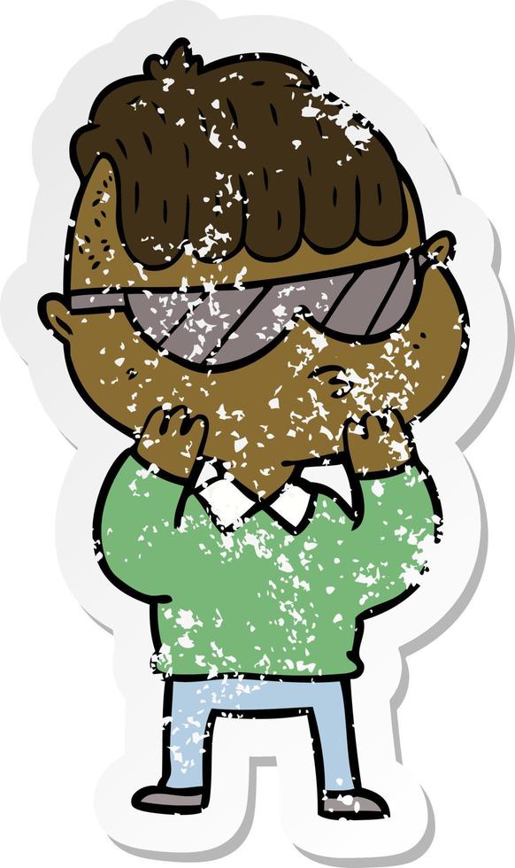 distressed sticker of a cartoon boy wearing sunglasses vector