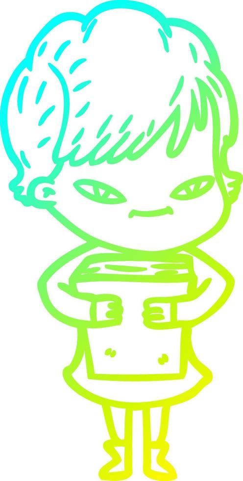 cold gradient line drawing cartoon happy woman vector