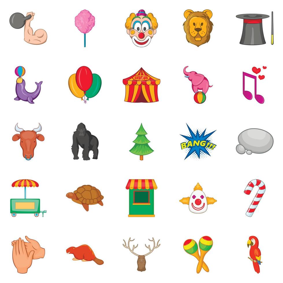 Zoo circus icons set, cartoon style vector