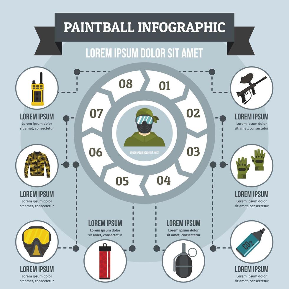 Paintball infographic concept, flat style 8490448 Vector Art at Vecteezy