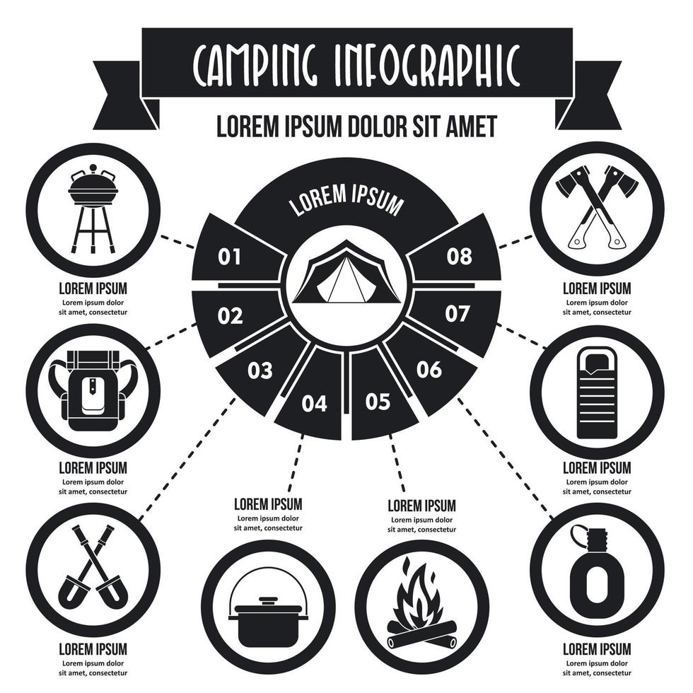 Camping infographic concept, simple style vector