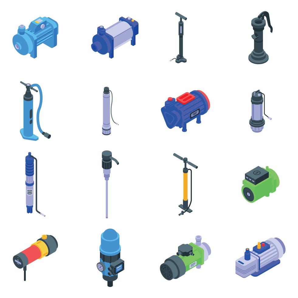 Pump icons set, isometric style vector