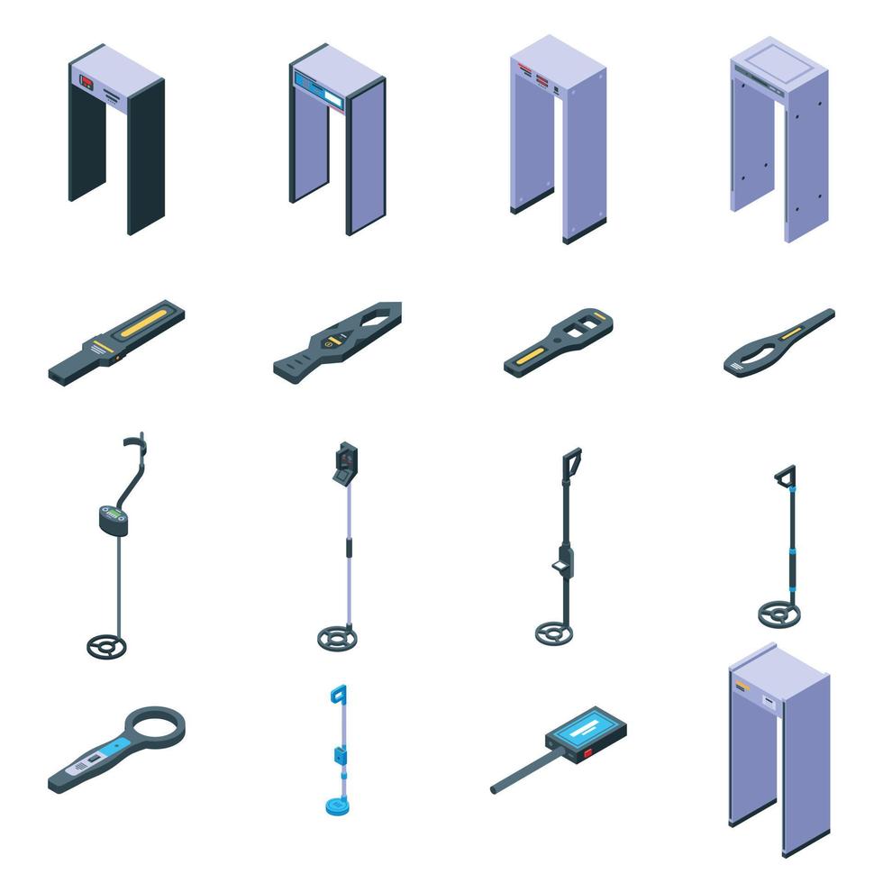 Metal detector icons set, isometric style vector